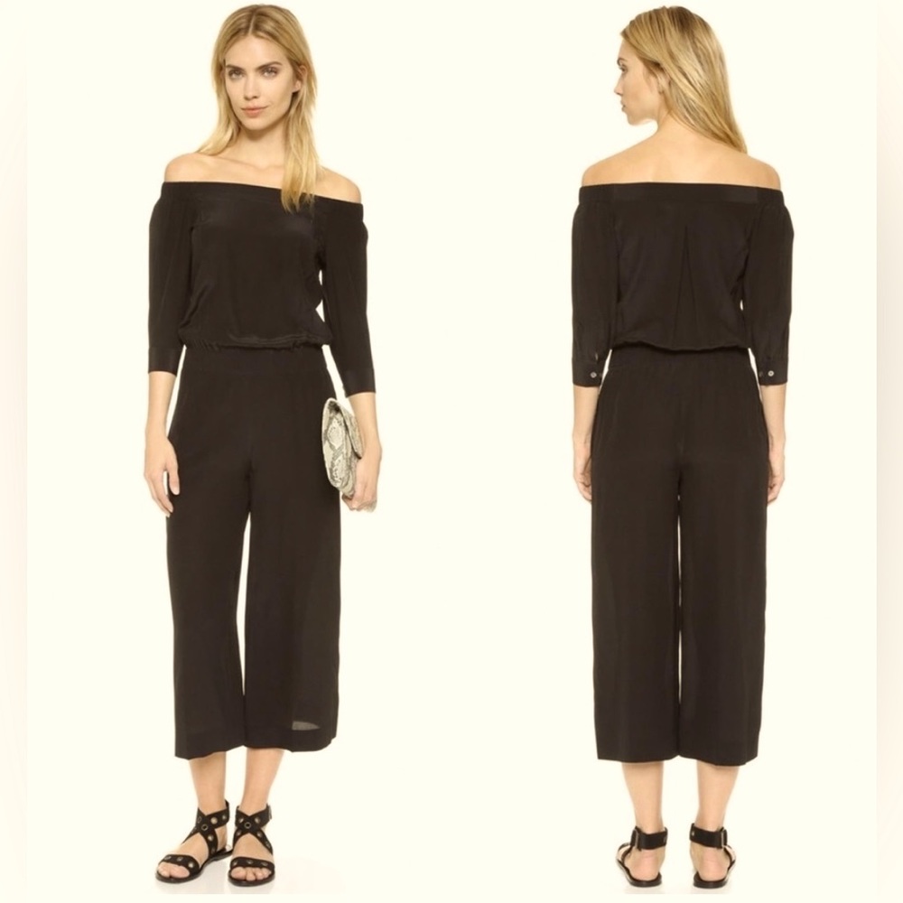 Theory Black Farley Mosaic Off The Shoulder Cropped Leg Jumpsuit - Size 6